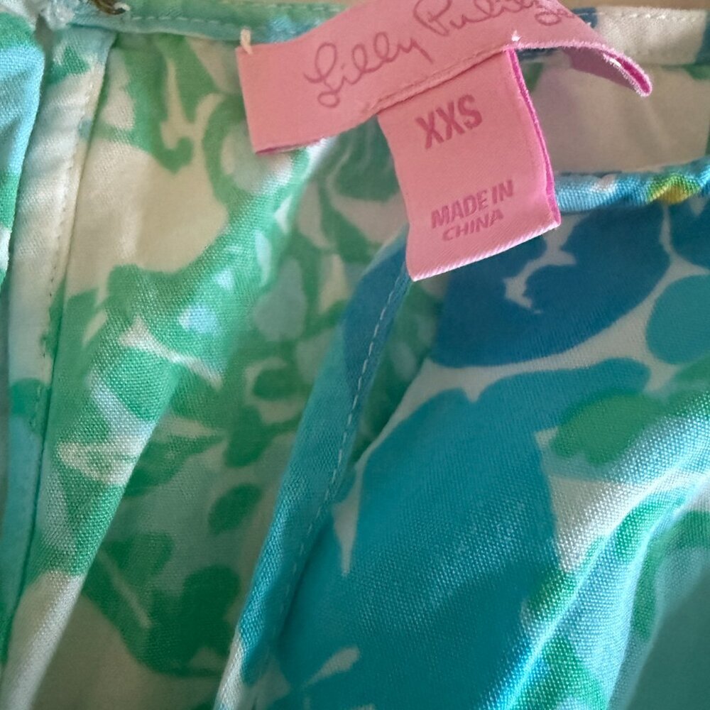 Lilly Pulitzer Shorts Romper Sleeveless Tassel Tie Romper Blue Green Print XS - Picture 2 of 7